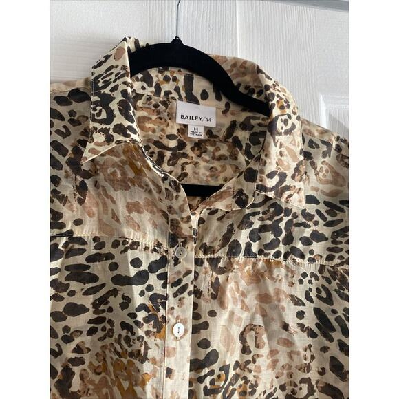 Baily 44 Cheetah Print Sheer Button Up Blouse Career Glam Size Medium - Picture 3 of 8